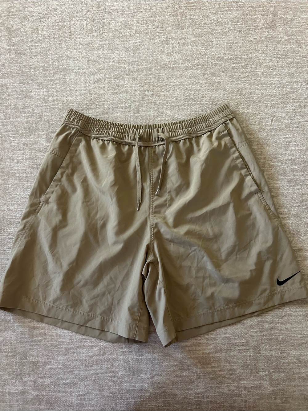 Nike Men’s Tan Athletic Shorts with Black Swoosh